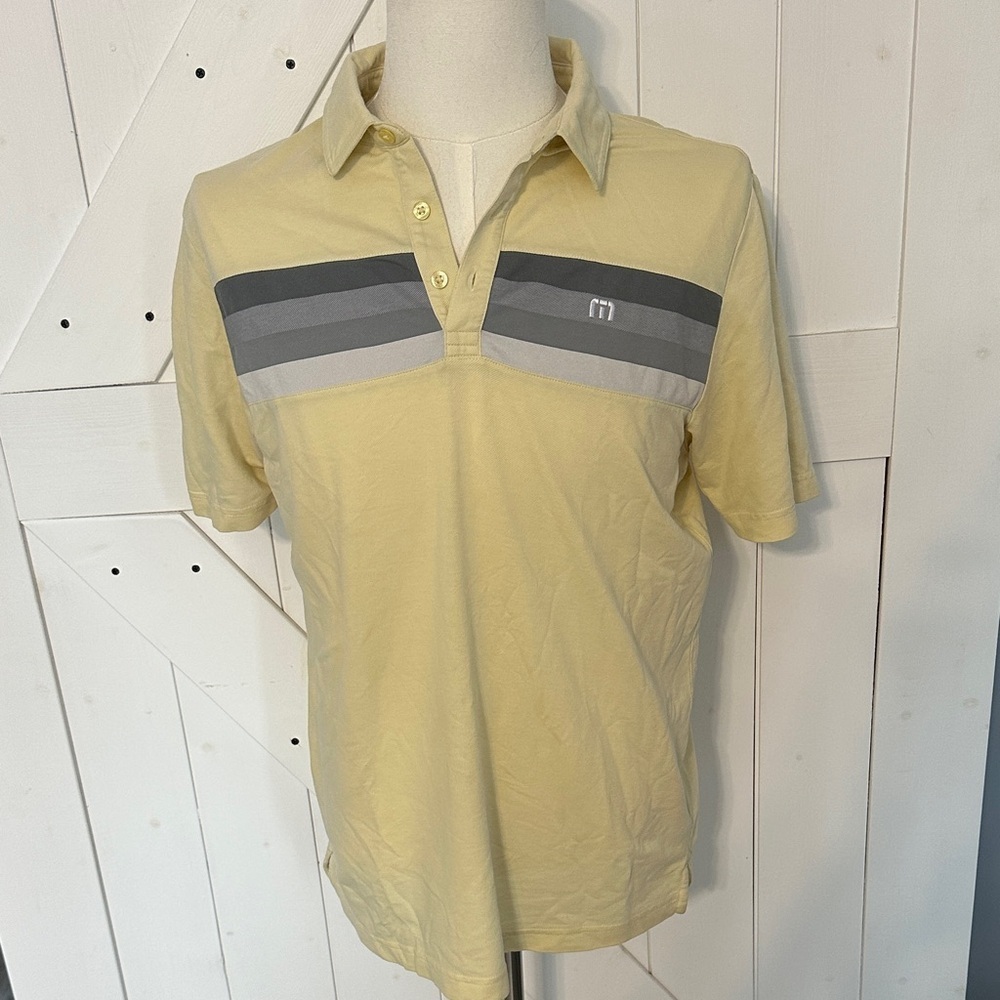 Men's Travis Matthew Yellow Polo Shirt with Gray Stripes